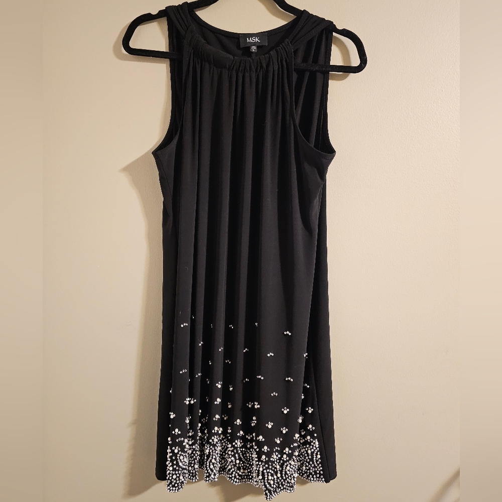 MSK Black Midi Dress with White Embellishments